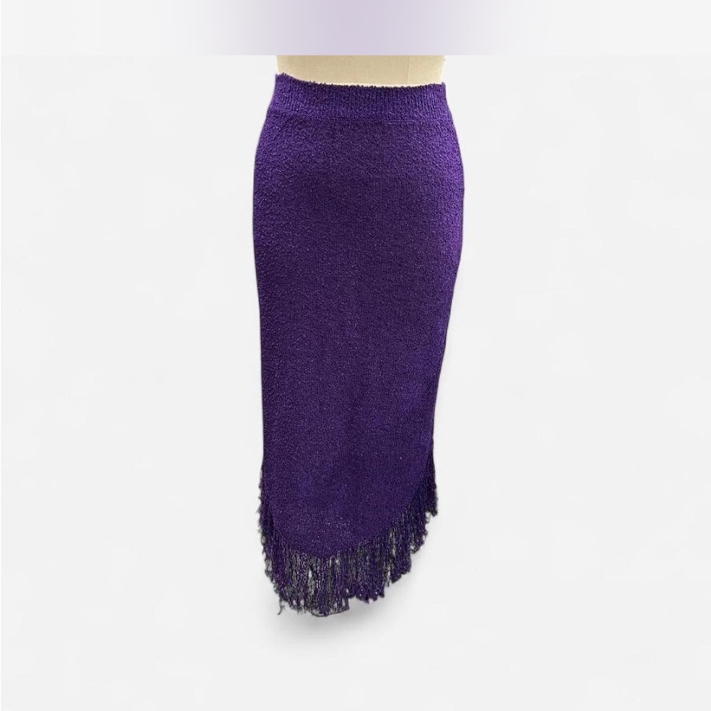 RAGA Deep Purple Knit Maxi Skirt with Fringe Hem